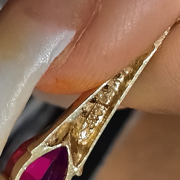 AUTHENTIC GENUINE SOLID 10K YELLOW 💛 RUBY & DIAMOND SEXXXY DANGLE EARRINGS ♥️ - Picture 3 of 8